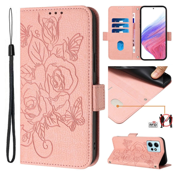 Funda de cuero antirrobo para teléfono con RFID y diseño de rosas en relieve, For Redmi A2+ / Xiaomi Poco C51, For Redmi A1+ 4G / Xiaomi Poco C50 4G, For Redmi Note 11 Pro 5G / 4G / Global, For Redmi Note 11 Pro+ 5G / 12 Pro 4G Global                  ...