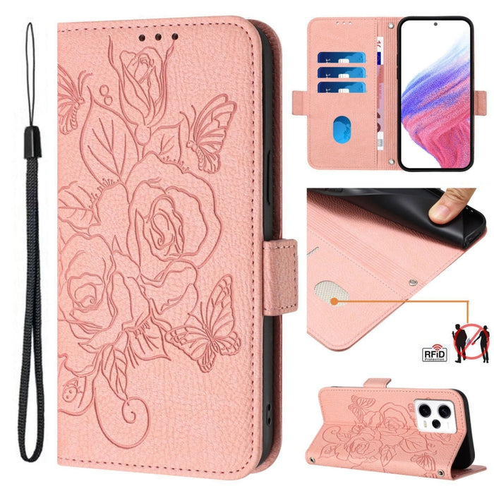 Funda de cuero antirrobo para teléfono con RFID y diseño de rosas en relieve, For Redmi A2+ / Xiaomi Poco C51, For Redmi A1+ 4G / Xiaomi Poco C50 4G, For Redmi Note 11 Pro 5G / 4G / Global, For Redmi Note 11 Pro+ 5G / 12 Pro 4G Global                  ...