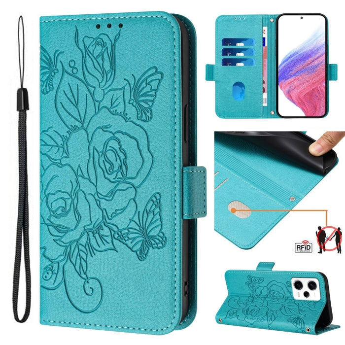 Funda de cuero antirrobo para teléfono con RFID y diseño de rosas en relieve, For Redmi A2+ / Xiaomi Poco C51, For Redmi A1+ 4G / Xiaomi Poco C50 4G, For Redmi Note 11 Pro 5G / 4G / Global, For Redmi Note 11 Pro+ 5G / 12 Pro 4G Global                  ...