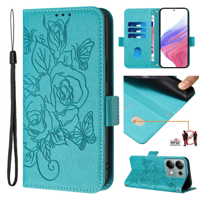 Funda de cuero antirrobo para teléfono con RFID y diseño de rosas en relieve, For Redmi K70 Ultra 5G Global, For Redmi 13 4G / Note 13R, For Redmi A3 / Xiaomi Poco C61 4G Global, For Redmi Note 13 Pro 4G Global, For Redmi 13C 4G Global / Xiaomi Poco C6...