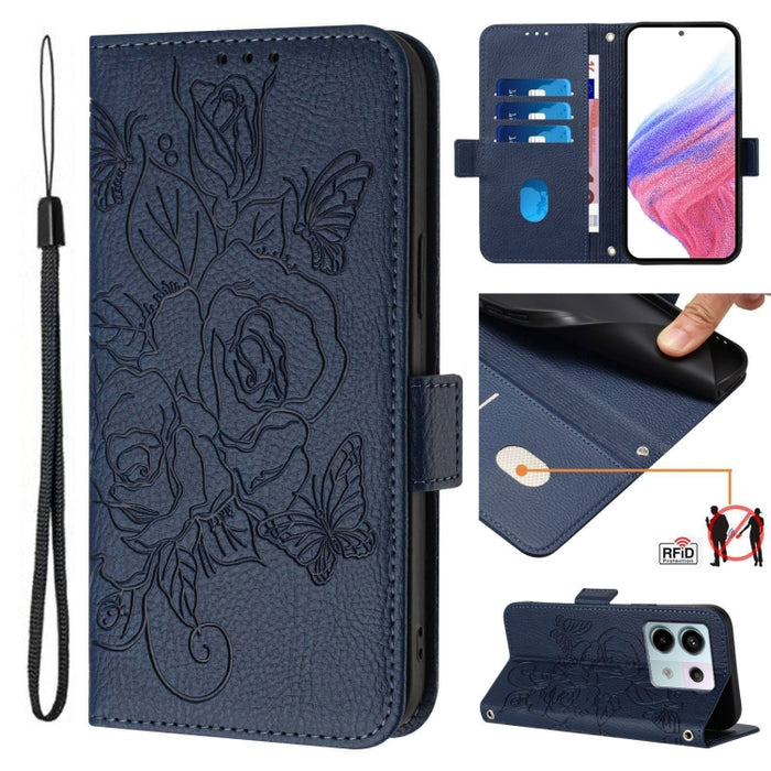 Funda de cuero antirrobo para teléfono con RFID y diseño de rosas en relieve, For Redmi K70 Ultra 5G Global, For Redmi 13 4G / Note 13R, For Redmi A3 / Xiaomi Poco C61 4G Global, For Redmi Note 13 Pro 4G Global, For Redmi 13C 4G Global / Xiaomi Poco C6...