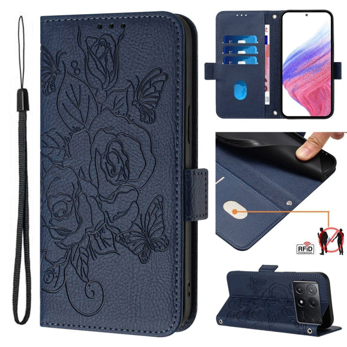 Funda de cuero antirrobo para teléfono con RFID y diseño de rosas en relieve, For Redmi K70 Ultra 5G Global, For Redmi 13 4G / Note 13R, For Redmi A3 / Xiaomi Poco C61 4G Global, For Redmi Note 13 Pro 4G Global, For Redmi 13C 4G Global / Xiaomi Poco C6...