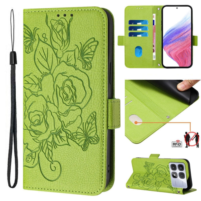 Funda de cuero antirrobo para teléfono con RFID y diseño de rosas en relieve, For Redmi K70 Ultra 5G Global, For Redmi 13 4G / Note 13R, For Redmi A3 / Xiaomi Poco C61 4G Global, For Redmi Note 13 Pro 4G Global, For Redmi 13C 4G Global / Xiaomi Poco C6...