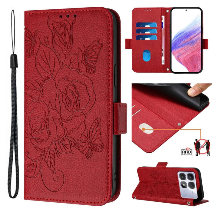 Funda de cuero antirrobo para teléfono con RFID y diseño de rosas en relieve, For Redmi K70 Ultra 5G Global, For Redmi 13 4G / Note 13R, For Redmi A3 / Xiaomi Poco C61 4G Global, For Redmi Note 13 Pro 4G Global, For Redmi 13C 4G Global / Xiaomi Poco C6...