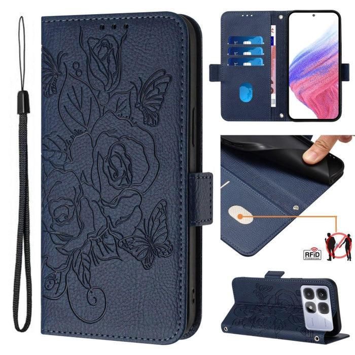 Funda de cuero antirrobo para teléfono con RFID y diseño de rosas en relieve, For Redmi K70 Ultra 5G Global, For Redmi 13 4G / Note 13R, For Redmi A3 / Xiaomi Poco C61 4G Global, For Redmi Note 13 Pro 4G Global, For Redmi 13C 4G Global / Xiaomi Poco C6...