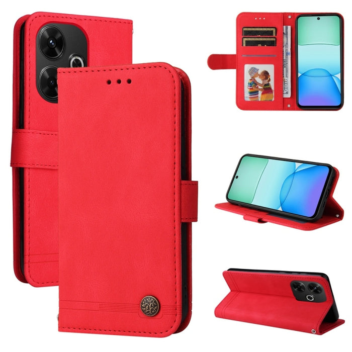 Funda de cuero para teléfono con botones de metal y diseño de árbol de la vida Skin Feel, For Redmi Note 14 4G 163.25mm Global, For Redmi Note 14 5G, For Redmi Note 14 Pro 5G / Note 14 Pro+ 5G, For Redmi 14C 4G, For Redmi K70 Ultra                     ...