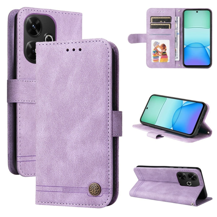 Funda de cuero para teléfono con botones de metal y diseño de árbol de la vida Skin Feel, For Redmi Note 14 4G 163.25mm Global, For Redmi Note 14 5G, For Redmi Note 14 Pro 5G / Note 14 Pro+ 5G, For Redmi 14C 4G, For Redmi K70 Ultra                     ...