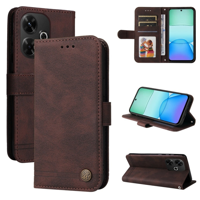 Funda de cuero para teléfono con botones de metal y diseño de árbol de la vida Skin Feel, For Redmi Note 14 4G 163.25mm Global, For Redmi Note 14 5G, For Redmi Note 14 Pro 5G / Note 14 Pro+ 5G, For Redmi 14C 4G, For Redmi K70 Ultra                     ...