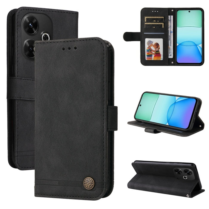 Funda de cuero para teléfono con botones de metal y diseño de árbol de la vida Skin Feel, For Redmi Note 14 4G 163.25mm Global, For Redmi Note 14 5G, For Redmi Note 14 Pro 5G / Note 14 Pro+ 5G, For Redmi 14C 4G, For Redmi K70 Ultra                     ...