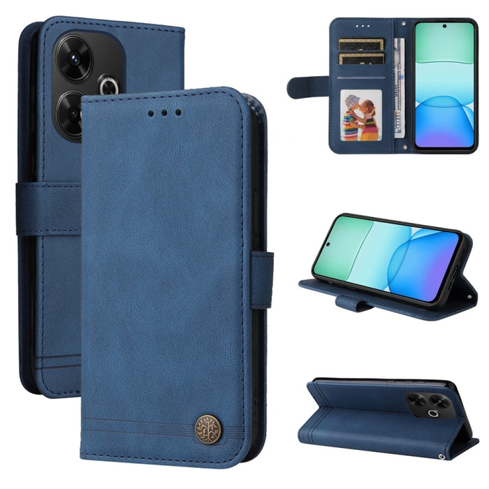 Funda de cuero para teléfono con botones de metal y diseño de árbol de la vida Skin Feel, For Redmi Note 14 4G 163.25mm Global, For Redmi Note 14 5G, For Redmi Note 14 Pro 5G / Note 14 Pro+ 5G, For Redmi 14C 4G, For Redmi K70 Ultra                     ...