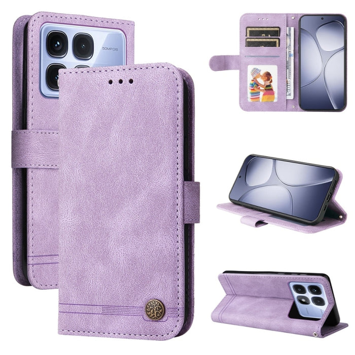 Funda de cuero para teléfono con botones de metal y diseño de árbol de la vida Skin Feel, For Redmi Note 14 4G 163.25mm Global, For Redmi Note 14 5G, For Redmi Note 14 Pro 5G / Note 14 Pro+ 5G, For Redmi 14C 4G, For Redmi K70 Ultra                     ...