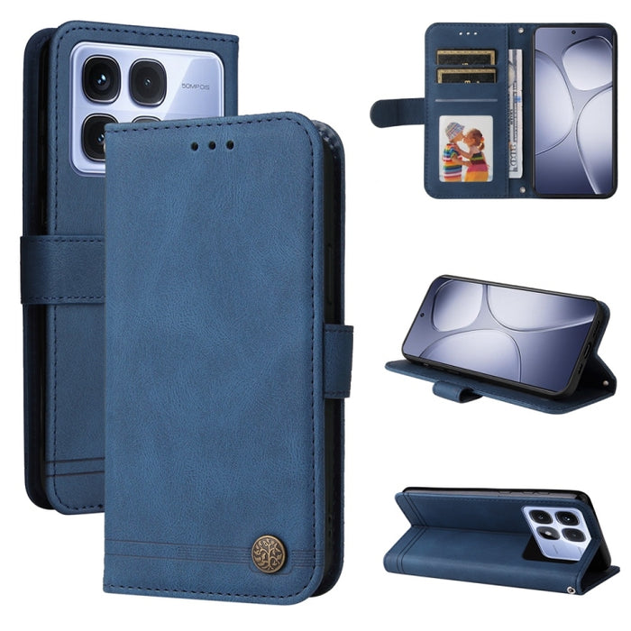 Funda de cuero para teléfono con botones de metal y diseño de árbol de la vida Skin Feel, For Redmi Note 14 4G 163.25mm Global, For Redmi Note 14 5G, For Redmi Note 14 Pro 5G / Note 14 Pro+ 5G, For Redmi 14C 4G, For Redmi K70 Ultra                     ...