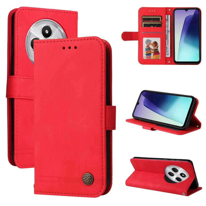Funda de cuero para teléfono con botones de metal y diseño de árbol de la vida Skin Feel, For Redmi Note 14 4G 163.25mm Global, For Redmi Note 14 5G, For Redmi Note 14 Pro 5G / Note 14 Pro+ 5G, For Redmi 14C 4G, For Redmi K70 Ultra                     ...