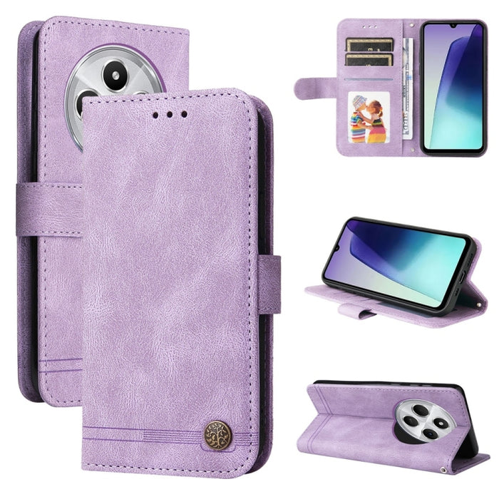 Funda de cuero para teléfono con botones de metal y diseño de árbol de la vida Skin Feel, For Redmi Note 14 4G 163.25mm Global, For Redmi Note 14 5G, For Redmi Note 14 Pro 5G / Note 14 Pro+ 5G, For Redmi 14C 4G, For Redmi K70 Ultra                     ...