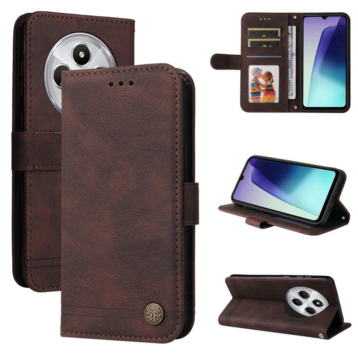 Funda de cuero para teléfono con botones de metal y diseño de árbol de la vida Skin Feel, For Redmi Note 14 4G 163.25mm Global, For Redmi Note 14 5G, For Redmi Note 14 Pro 5G / Note 14 Pro+ 5G, For Redmi 14C 4G, For Redmi K70 Ultra                     ...