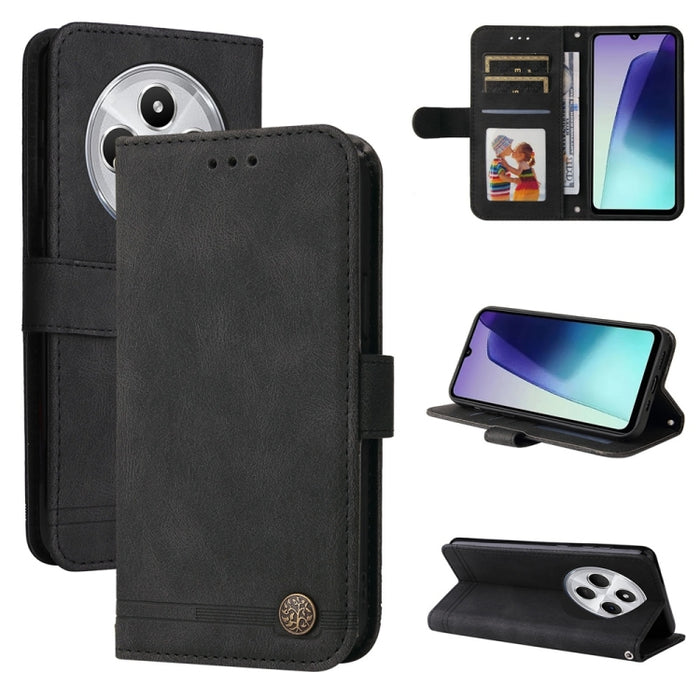 Funda de cuero para teléfono con botones de metal y diseño de árbol de la vida Skin Feel, For Redmi Note 14 4G 163.25mm Global, For Redmi Note 14 5G, For Redmi Note 14 Pro 5G / Note 14 Pro+ 5G, For Redmi 14C 4G, For Redmi K70 Ultra                     ...