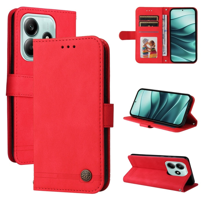 Funda de cuero para teléfono con botones de metal y diseño de árbol de la vida Skin Feel, For Redmi Note 14 4G 163.25mm Global, For Redmi Note 14 5G, For Redmi Note 14 Pro 5G / Note 14 Pro+ 5G, For Redmi 14C 4G, For Redmi K70 Ultra                     ...