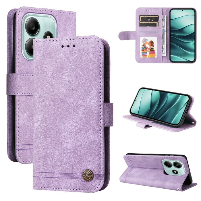 Funda de cuero para teléfono con botones de metal y diseño de árbol de la vida Skin Feel, For Redmi Note 14 4G 163.25mm Global, For Redmi Note 14 5G, For Redmi Note 14 Pro 5G / Note 14 Pro+ 5G, For Redmi 14C 4G, For Redmi K70 Ultra                     ...