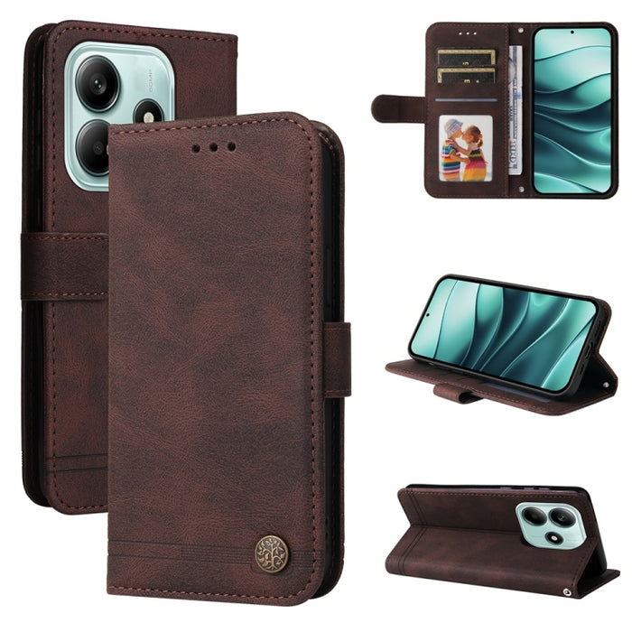 Funda de cuero para teléfono con botones de metal y diseño de árbol de la vida Skin Feel, For Redmi Note 14 4G 163.25mm Global, For Redmi Note 14 5G, For Redmi Note 14 Pro 5G / Note 14 Pro+ 5G, For Redmi 14C 4G, For Redmi K70 Ultra                     ...