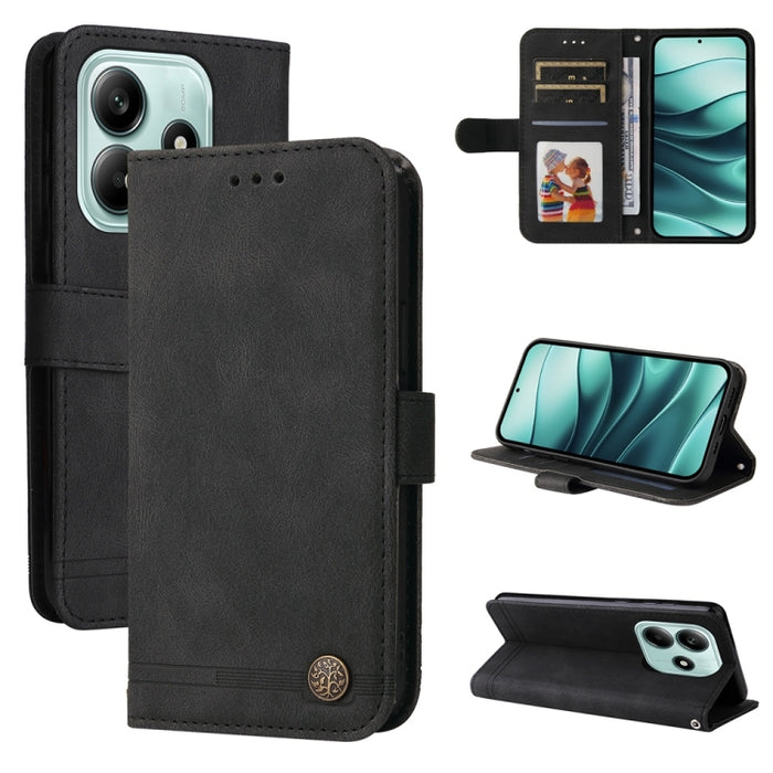 Funda de cuero para teléfono con botones de metal y diseño de árbol de la vida Skin Feel, For Redmi Note 14 4G 163.25mm Global, For Redmi Note 14 5G, For Redmi Note 14 Pro 5G / Note 14 Pro+ 5G, For Redmi 14C 4G, For Redmi K70 Ultra                     ...