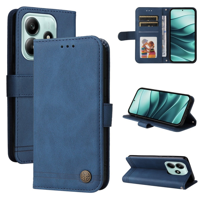Funda de cuero para teléfono con botones de metal y diseño de árbol de la vida Skin Feel, For Redmi Note 14 4G 163.25mm Global, For Redmi Note 14 5G, For Redmi Note 14 Pro 5G / Note 14 Pro+ 5G, For Redmi 14C 4G, For Redmi K70 Ultra                     ...