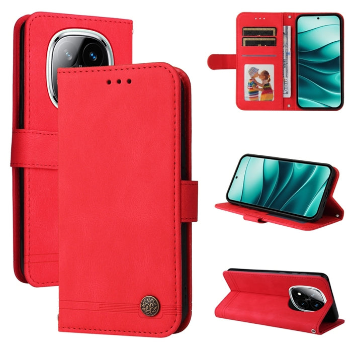Funda de cuero para teléfono con botones de metal y diseño de árbol de la vida Skin Feel, For Redmi Note 14 4G 163.25mm Global, For Redmi Note 14 5G, For Redmi Note 14 Pro 5G / Note 14 Pro+ 5G, For Redmi 14C 4G, For Redmi K70 Ultra                     ...