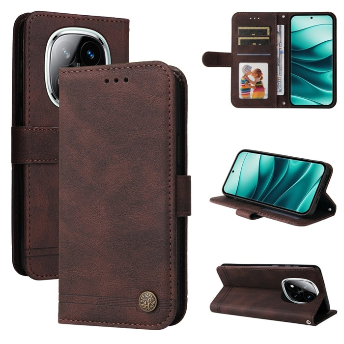 Funda de cuero para teléfono con botones de metal y diseño de árbol de la vida Skin Feel, For Redmi Note 14 4G 163.25mm Global, For Redmi Note 14 5G, For Redmi Note 14 Pro 5G / Note 14 Pro+ 5G, For Redmi 14C 4G, For Redmi K70 Ultra                     ...
