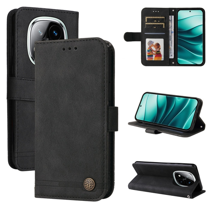 Funda de cuero para teléfono con botones de metal y diseño de árbol de la vida Skin Feel, For Redmi Note 14 4G 163.25mm Global, For Redmi Note 14 5G, For Redmi Note 14 Pro 5G / Note 14 Pro+ 5G, For Redmi 14C 4G, For Redmi K70 Ultra                     ...