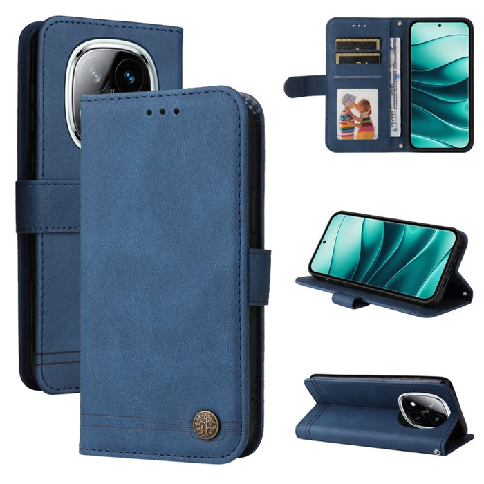 Funda de cuero para teléfono con botones de metal y diseño de árbol de la vida Skin Feel, For Redmi Note 14 4G 163.25mm Global, For Redmi Note 14 5G, For Redmi Note 14 Pro 5G / Note 14 Pro+ 5G, For Redmi 14C 4G, For Redmi K70 Ultra                     ...