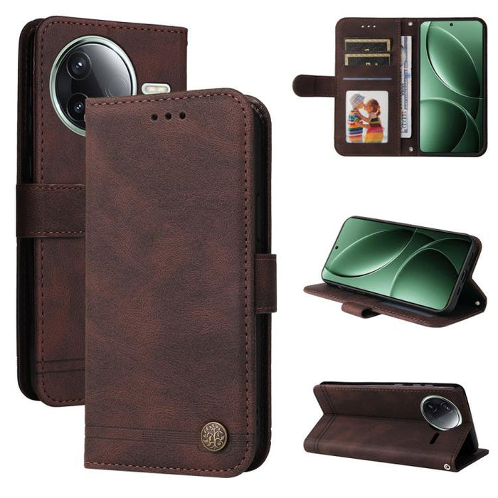 Funda de cuero para teléfono con botones de metal y diseño de árbol de la vida Skin Feel, For Redmi 15a 5G, For Redmi Turbo 5 Max 5G / Poco X8 Pro Max 5G, For Redmi Turbo 5 5G / Poco X8 Pro 5G, For Redmi Note 15 Pro+ 5G 163.3mm / Poco M8 Pro 5G        ...