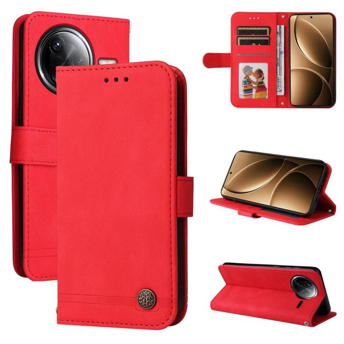 Funda de cuero para teléfono con botones de metal y diseño de árbol de la vida Skin Feel, For Redmi Note 14 4G 163.25mm Global, For Redmi Note 14 5G, For Redmi Note 14 Pro 5G / Note 14 Pro+ 5G, For Redmi 14C 4G, For Redmi K70 Ultra                     ...