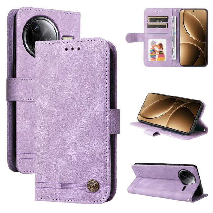 Funda de cuero para teléfono con botones de metal y diseño de árbol de la vida Skin Feel, For Redmi Note 14 4G 163.25mm Global, For Redmi Note 14 5G, For Redmi Note 14 Pro 5G / Note 14 Pro+ 5G, For Redmi 14C 4G, For Redmi K70 Ultra                     ...