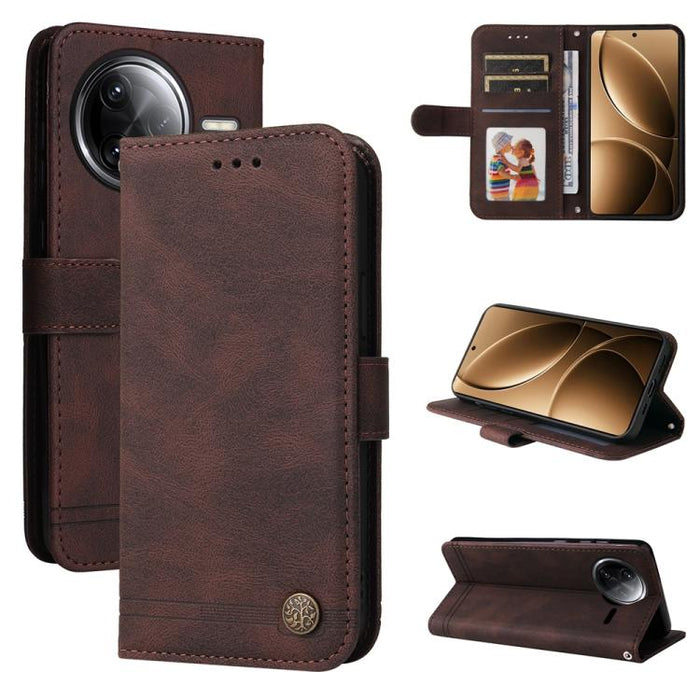 Funda de cuero para teléfono con botones de metal y diseño de árbol de la vida Skin Feel, For Redmi Note 14 4G 163.25mm Global, For Redmi Note 14 5G, For Redmi Note 14 Pro 5G / Note 14 Pro+ 5G, For Redmi 14C 4G, For Redmi K70 Ultra                     ...