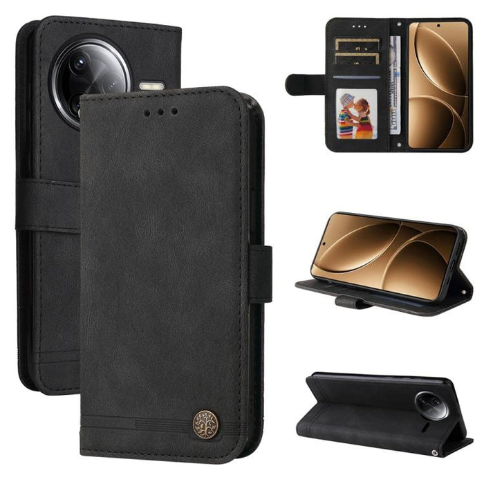Funda de cuero para teléfono con botones de metal y diseño de árbol de la vida Skin Feel, For Redmi Note 14 4G 163.25mm Global, For Redmi Note 14 5G, For Redmi Note 14 Pro 5G / Note 14 Pro+ 5G, For Redmi 14C 4G, For Redmi K70 Ultra                     ...