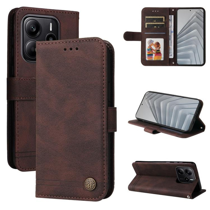 Funda de cuero para teléfono con botones de metal y diseño de árbol de la vida Skin Feel, For Redmi Note 14 4G 163.25mm Global, For Redmi Note 14 5G, For Redmi Note 14 Pro 5G / Note 14 Pro+ 5G, For Redmi 14C 4G, For Redmi K70 Ultra                     ...
