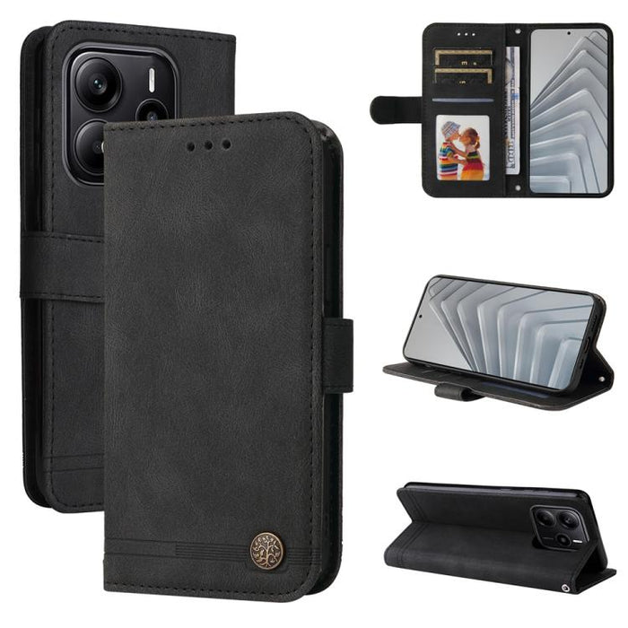 Funda de cuero para teléfono con botones de metal y diseño de árbol de la vida Skin Feel, For Redmi Note 14 4G 163.25mm Global, For Redmi Note 14 5G, For Redmi Note 14 Pro 5G / Note 14 Pro+ 5G, For Redmi 14C 4G, For Redmi K70 Ultra                     ...