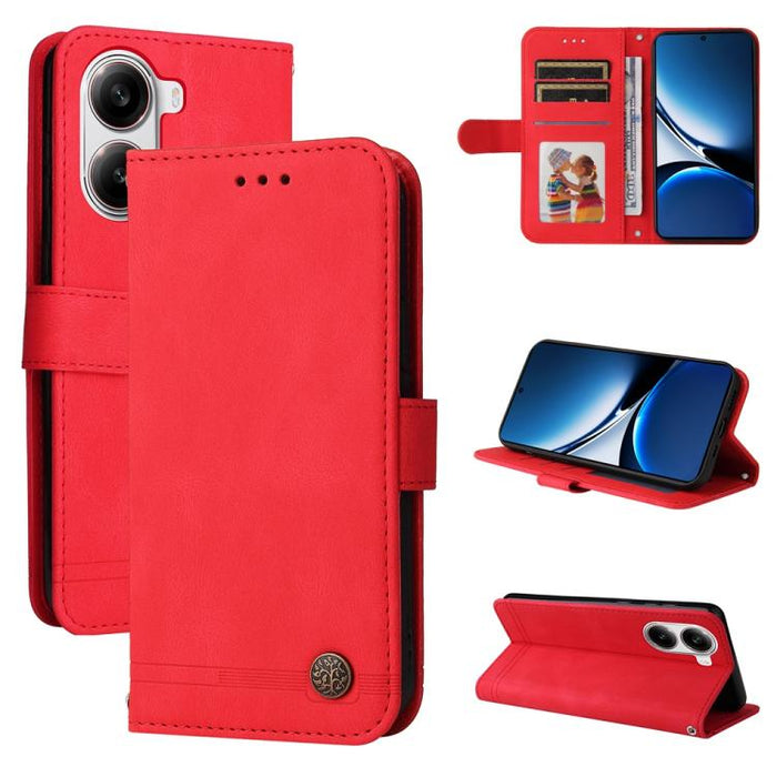 Funda de cuero para teléfono con botones de metal y diseño de árbol de la vida Skin Feel, For Redmi Note 14 4G 163.25mm Global, For Redmi Note 14 5G, For Redmi Note 14 Pro 5G / Note 14 Pro+ 5G, For Redmi 14C 4G, For Redmi K70 Ultra                     ...