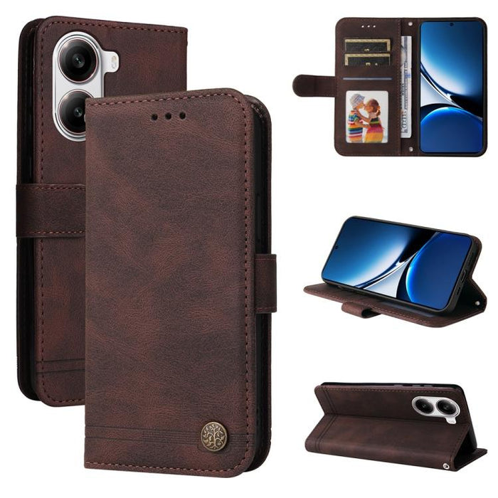Funda de cuero para teléfono con botones de metal y diseño de árbol de la vida Skin Feel, For Redmi Note 14 4G 163.25mm Global, For Redmi Note 14 5G, For Redmi Note 14 Pro 5G / Note 14 Pro+ 5G, For Redmi 14C 4G, For Redmi K70 Ultra                     ...