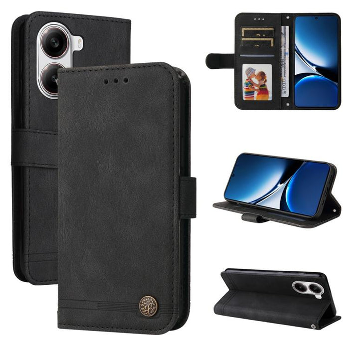 Funda de cuero para teléfono con botones de metal y diseño de árbol de la vida Skin Feel, For Redmi Note 14 4G 163.25mm Global, For Redmi Note 14 5G, For Redmi Note 14 Pro 5G / Note 14 Pro+ 5G, For Redmi 14C 4G, For Redmi K70 Ultra                     ...