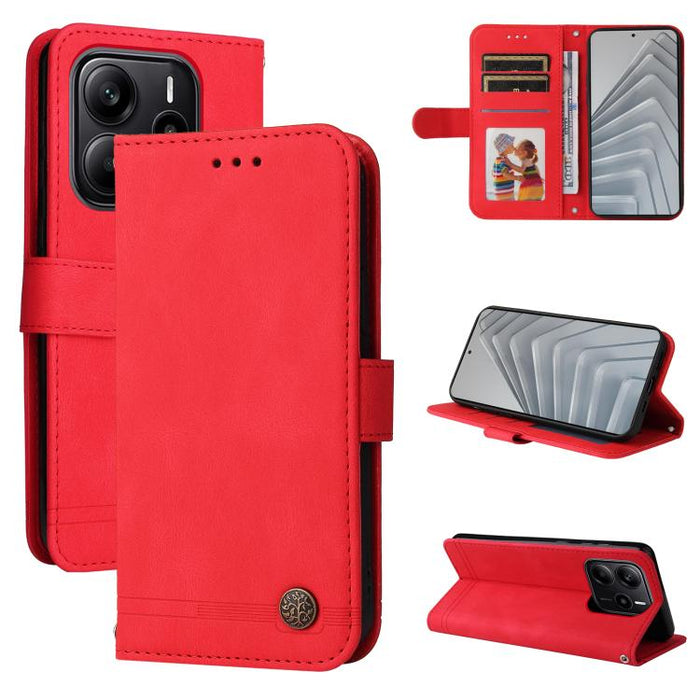 Funda de cuero para teléfono con botones de metal y diseño de árbol de la vida Skin Feel, For Redmi Note 14 4G 163.25mm Global, For Redmi Note 14 5G, For Redmi Note 14 Pro 5G / Note 14 Pro+ 5G, For Redmi 14C 4G, For Redmi K70 Ultra                     ...