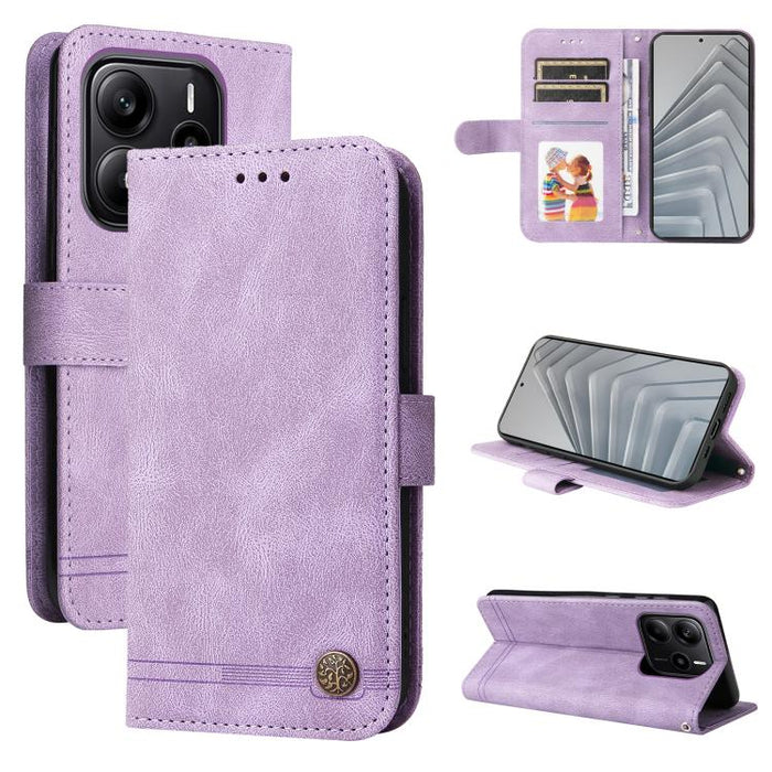 Funda de cuero para teléfono con botones de metal y diseño de árbol de la vida Skin Feel, For Redmi Note 14 4G 163.25mm Global, For Redmi Note 14 5G, For Redmi Note 14 Pro 5G / Note 14 Pro+ 5G, For Redmi 14C 4G, For Redmi K70 Ultra                     ...