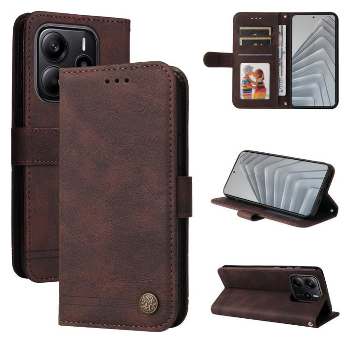 Funda de cuero para teléfono con botones de metal y diseño de árbol de la vida Skin Feel, For Redmi Note 14 4G 163.25mm Global, For Redmi Note 14 5G, For Redmi Note 14 Pro 5G / Note 14 Pro+ 5G, For Redmi 14C 4G, For Redmi K70 Ultra                     ...