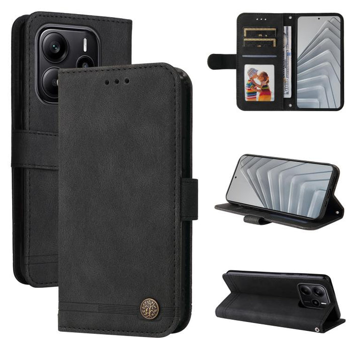 Funda de cuero para teléfono con botones de metal y diseño de árbol de la vida Skin Feel, For Redmi Note 14 4G 163.25mm Global, For Redmi Note 14 5G, For Redmi Note 14 Pro 5G / Note 14 Pro+ 5G, For Redmi 14C 4G, For Redmi K70 Ultra                     ...