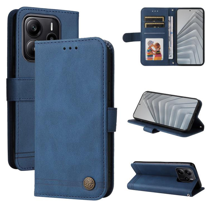 Funda de cuero para teléfono con botones de metal y diseño de árbol de la vida Skin Feel, For Redmi Note 14 4G 163.25mm Global, For Redmi Note 14 5G, For Redmi Note 14 Pro 5G / Note 14 Pro+ 5G, For Redmi 14C 4G, For Redmi K70 Ultra                     ...