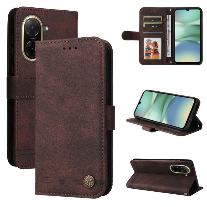 Funda de cuero para teléfono con botones de metal y diseño de árbol de la vida Skin Feel, For Redmi Note 14 4G 163.25mm Global, For Redmi Note 14 5G, For Redmi Note 14 Pro 5G / Note 14 Pro+ 5G, For Redmi 14C 4G, For Redmi K70 Ultra                     ...