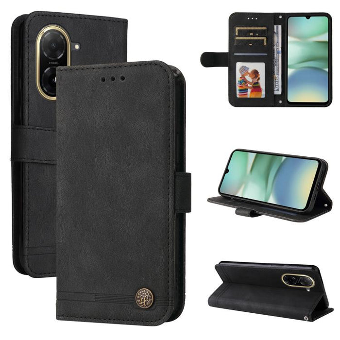 Funda de cuero para teléfono con botones de metal y diseño de árbol de la vida Skin Feel, For Redmi Note 14 4G 163.25mm Global, For Redmi Note 14 5G, For Redmi Note 14 Pro 5G / Note 14 Pro+ 5G, For Redmi 14C 4G, For Redmi K70 Ultra                     ...