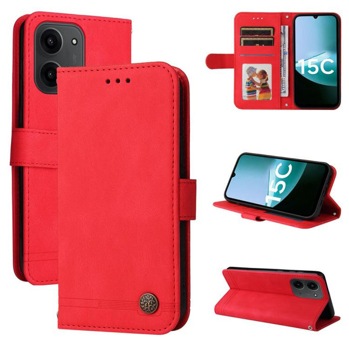 Funda de cuero para teléfono con botones de metal y diseño de árbol de la vida Skin Feel, For Redmi 15a 5G, For Redmi Turbo 5 Max 5G / Poco X8 Pro Max 5G, For Redmi Turbo 5 5G / Poco X8 Pro 5G, For Redmi Note 15 Pro+ 5G 163.3mm / Poco M8 Pro 5G        ...