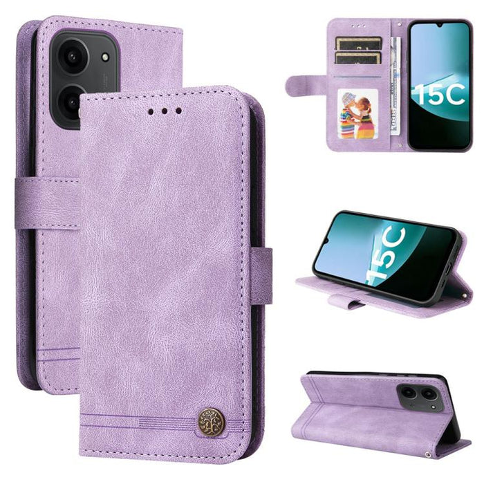 Funda de cuero para teléfono con botones de metal y diseño de árbol de la vida Skin Feel, For Redmi 15a 5G, For Redmi Turbo 5 Max 5G / Poco X8 Pro Max 5G, For Redmi Turbo 5 5G / Poco X8 Pro 5G, For Redmi Note 15 Pro+ 5G 163.3mm / Poco M8 Pro 5G        ...