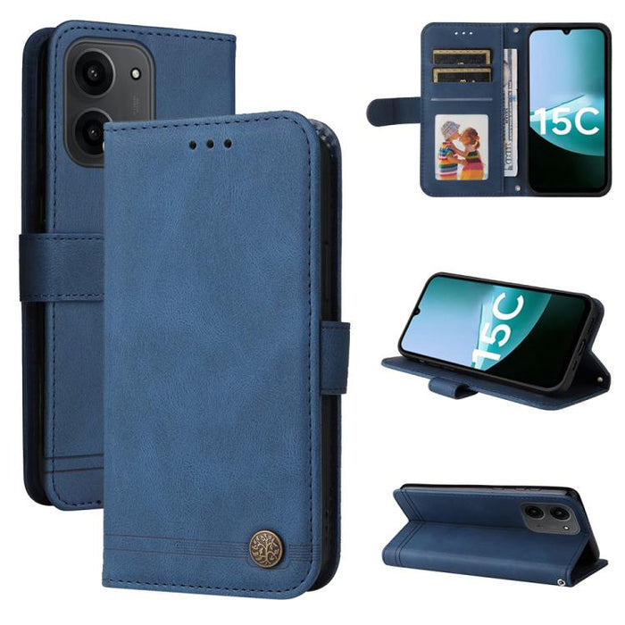Funda de cuero para teléfono con botones de metal y diseño de árbol de la vida Skin Feel, For Redmi 15a 5G, For Redmi Turbo 5 Max 5G / Poco X8 Pro Max 5G, For Redmi Turbo 5 5G / Poco X8 Pro 5G, For Redmi Note 15 Pro+ 5G 163.3mm / Poco M8 Pro 5G        ...