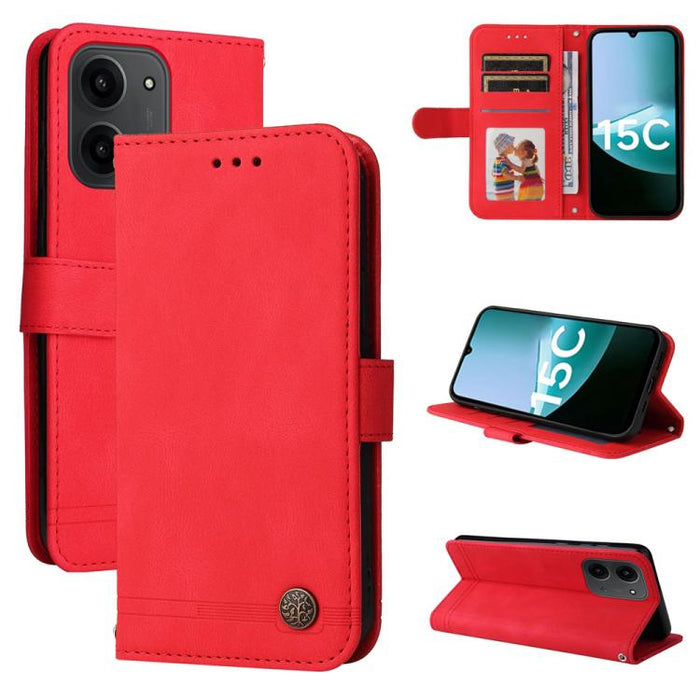 Funda de cuero para teléfono con botones de metal y diseño de árbol de la vida Skin Feel, For Redmi 15a 5G, For Redmi Turbo 5 Max 5G / Poco X8 Pro Max 5G, For Redmi Turbo 5 5G / Poco X8 Pro 5G, For Redmi Note 15 Pro+ 5G 163.3mm / Poco M8 Pro 5G        ...